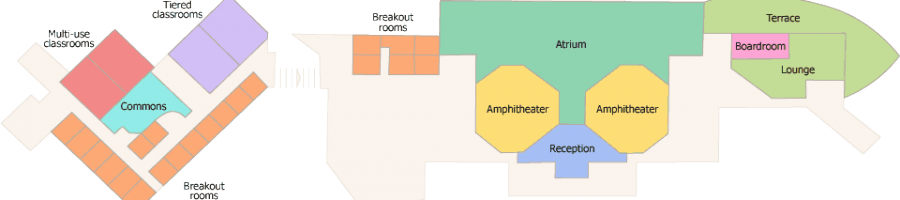 A floor plan of all the rooms in Henry Center.